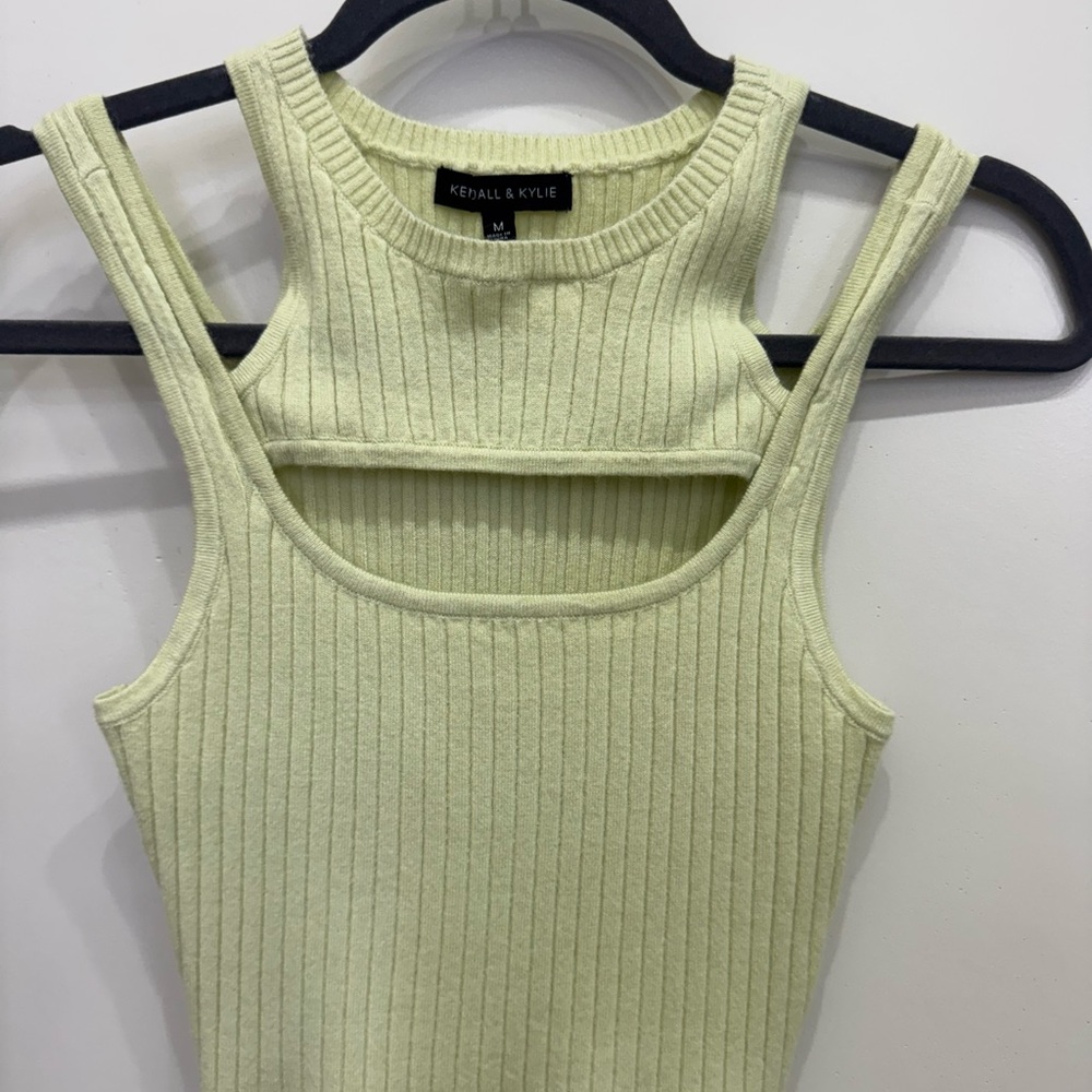 Kendall & Kylie Green Ribbed Cut-Out Tank Top